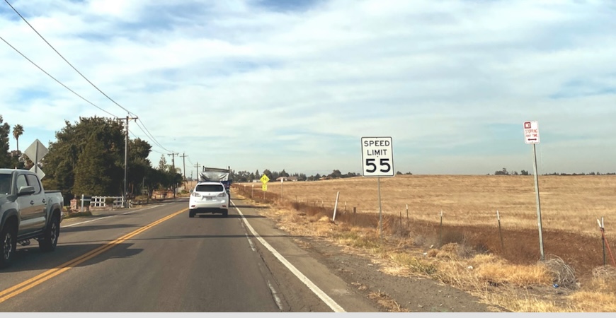 Traffic is shown along a stretch of Bellevue Road near UC Merced.
